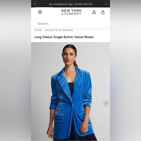‼️ New York & Company Long Sleeve Single Button Velvet Blazer “Blue Destiny” - L - Picture 5 of 5